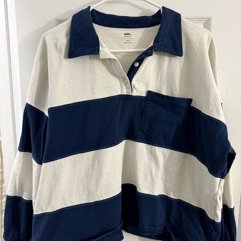 MADEWELL Navy and White Striped Rugby Shirt